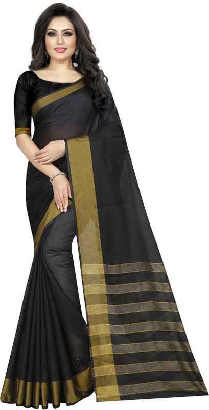 vedu creation Self Design Bollywood Cotton Silk Saree(Black)