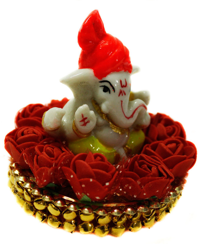 ajmera sales Handicrafted Blessing Lord Ganesha Sitting On Gungroo Bangles Aasan Decorated By Flowers Idols for gift & home|Lord Ganesha Idols for home decor| Ganesha Statue|Ganesha idol for car dashboard, gifts, home & Showpiece & Figurnies|Showpiece gift sets|Ganesh ji ki Murti (Polyresin, Multico