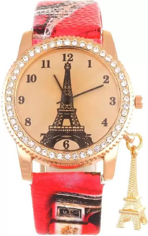 fabb collections Paris Stone Studded Leather Strap Watch New Stylish Multicolor Dial Leather Strap Paris Watch for Womens & Girls Analog Watch - For Girl Analog Watch  - For Girls