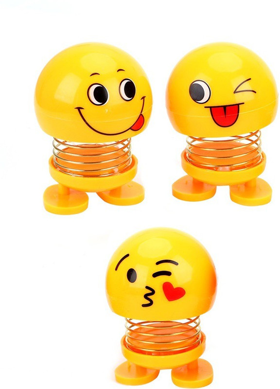 PSYCHE Cute Cartoon Funny Shaking Head Emoji Wobble Head Doll(Yellow)