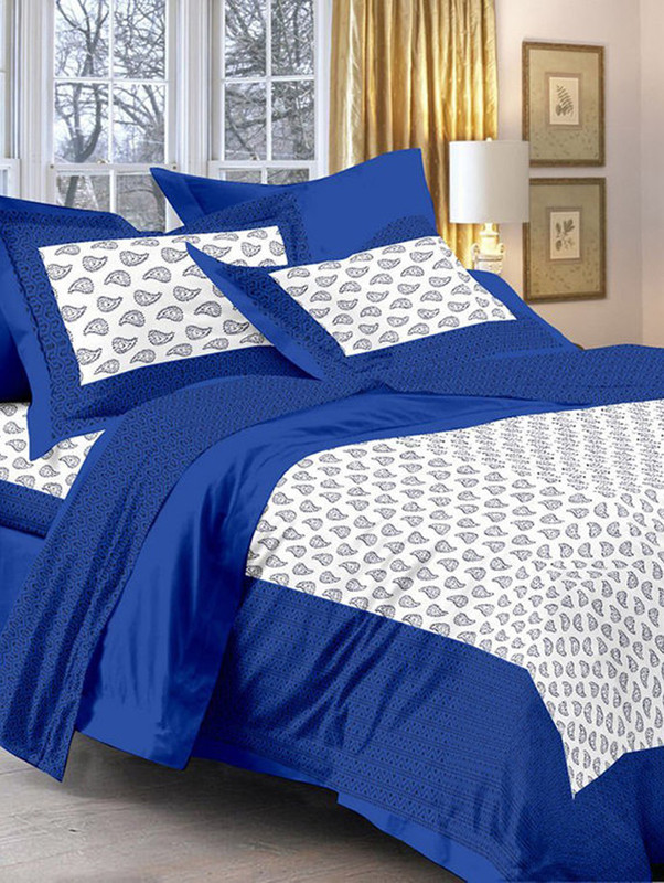 mehtaenterprieses 0 TC Cotton Double Printed Bedsheet(Pack of 1, Blue, White)