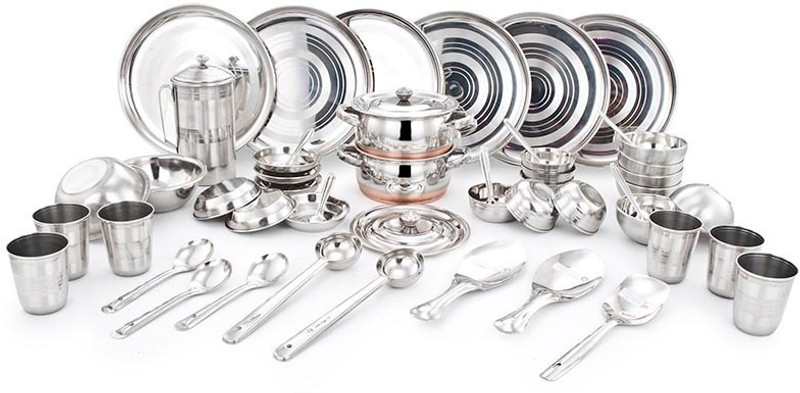 uddhav gold UDDHAV GOLD Collection Stainless Steel Heavy Diamond Touch 51 Pcs Dinner Set (Weight 9Kg) Dinner Set(Steel)