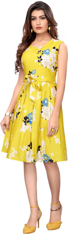 princess trade link Women Fit and Flare Yellow Dress