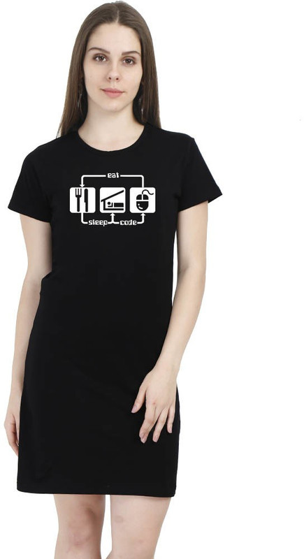DrunkenMonk Women Shift Black Dress
