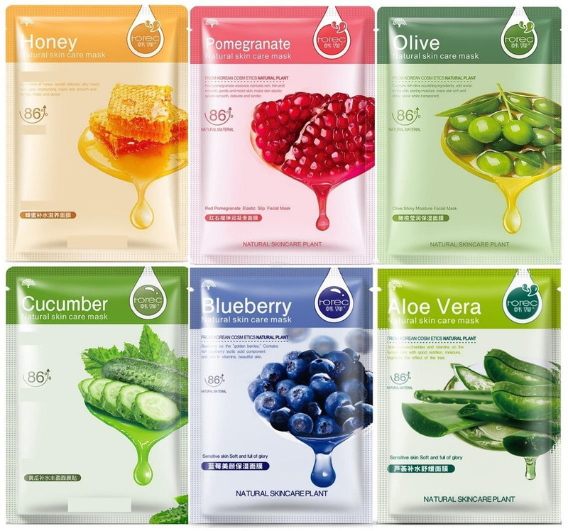 rorec Face sheet mask combo Aloevera blueberry honey olive pomegrenate and cucumber(180 g)