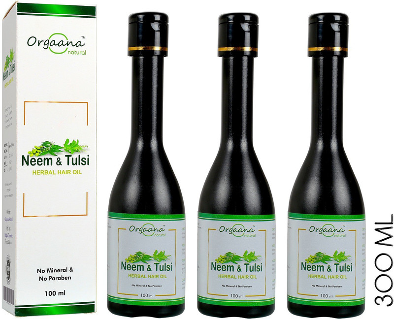 orgaana Natural Neem & Tulsi Herbal hair oil for hair Growth with pack of 3 Hair Oil(300 ml)