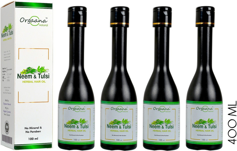 orgaana Natural Neem & Tulsi Herbal hair oil for hair Growth with pack of 4 Hair Oil(400 ml)