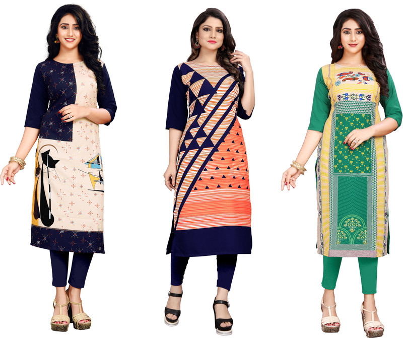 shivdarshan creation Festive & Party Printed Women Kurti(Pack of 3, Multicolor)