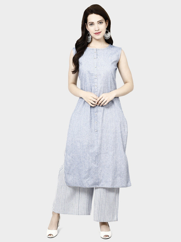 sassydressy Festive & Party Solid Women Kurti(Blue)