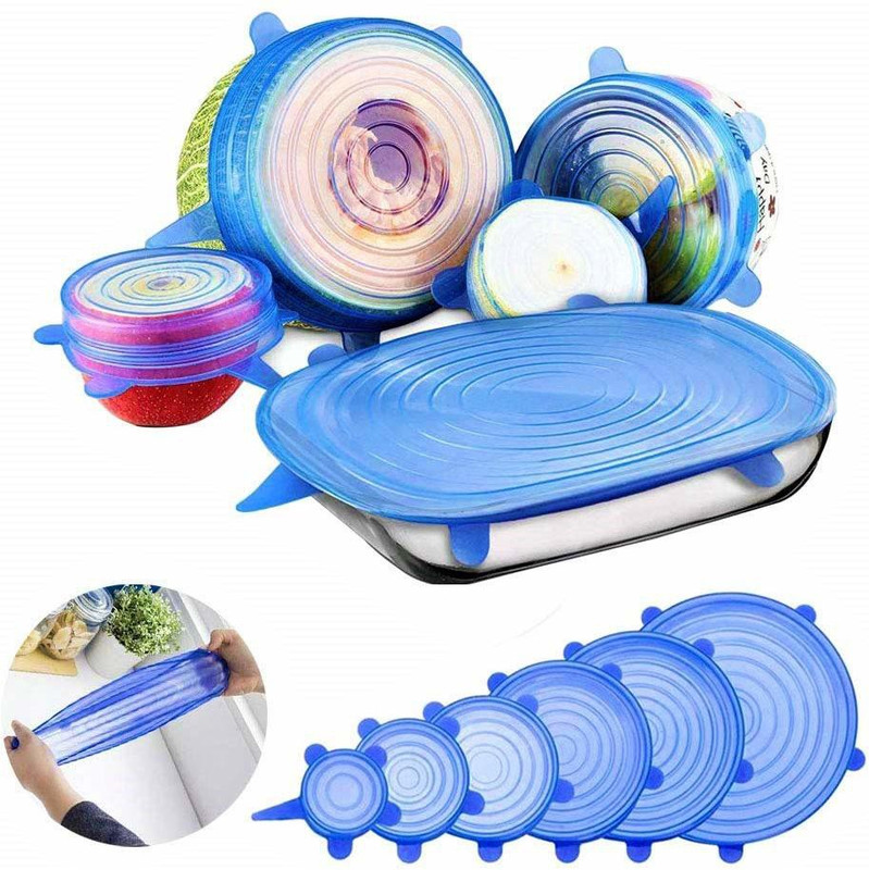 RAVARIYA Multi Size Stretch Lids Food Saver Microwave, Microwave Safe 10 inch Lid Set, Pack of 6(Silicone)