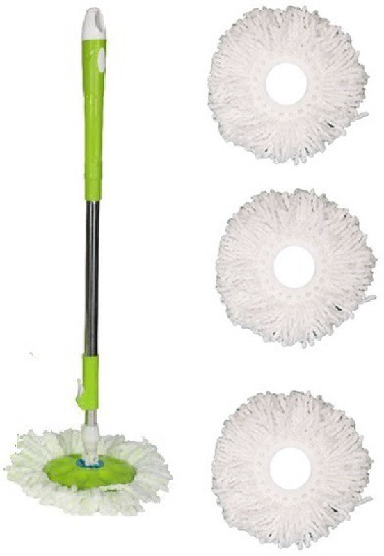 cleanmuk 360 degree rotation mot stick, with 4 absorbent refill Wet & Dry Mop(Green)