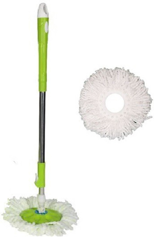 cleanmuk 360 degree rotaion mop stick with 2 absorbent refill Wet & Dry Mop(Green)