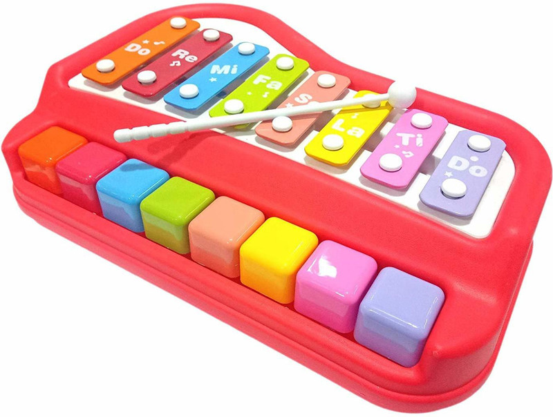 jmv 2 in 1 Piano Xylophone with 8 Keys, Colorful Musical Instruments Toy for Girls Boys Baby Toddlers, Red(Red)
