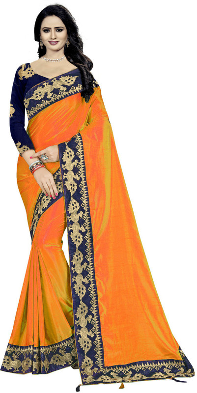 vedu creation Embroidered Bollywood Silk Blend Saree(Yellow)