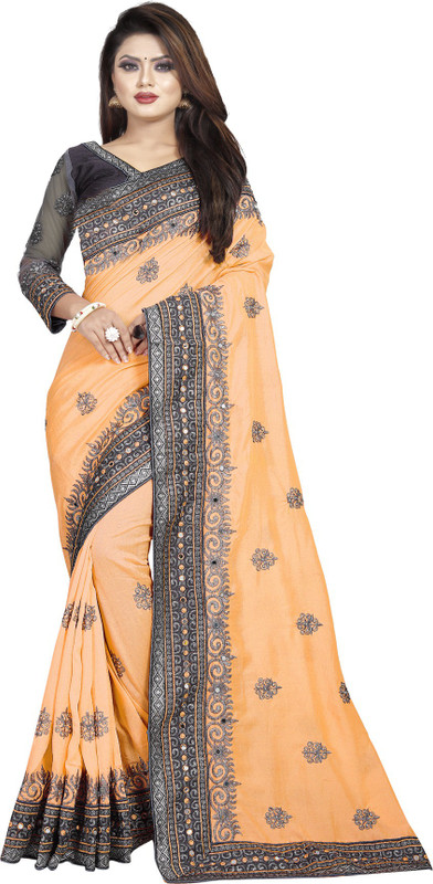 nine sister Embroidered Bollywood Poly Silk Saree(Multicolor)