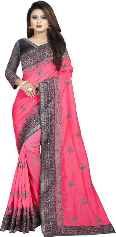 nine sister Embroidered Bollywood Poly Silk Saree(Multicolor)
