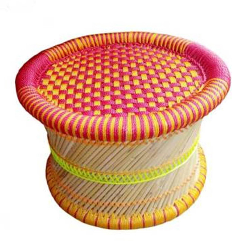 rajasthani handmade mudda Stool(Orange)