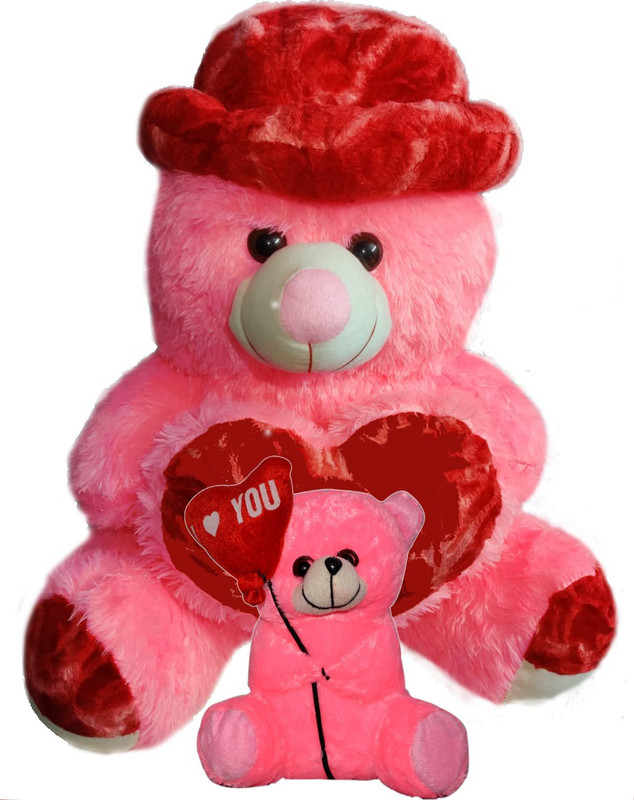 stuffed toy 3FEET PINK TEDDY BEAR WITH CUTE BABY BEAR  - 90 cm(Pink, Red)