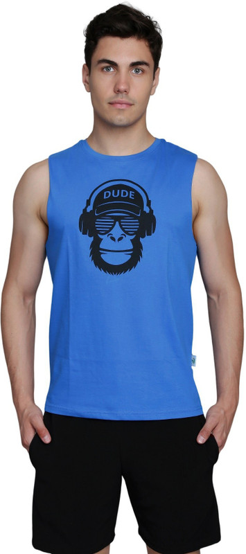 urban yogi Graphic Print Men Round Neck Blue T-Shirt