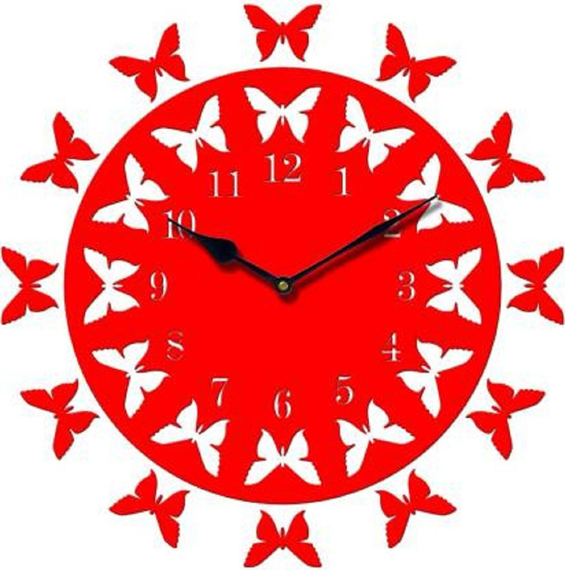 mishty Analog 25.5 cm X 25.5 cm Wall Clock(Red, Without Glass)