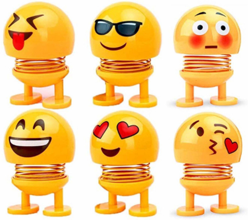 umravatiya Smiley Spring Doll, Cute Emoji Bobble Head Dolls Car Dashboard ( pack of 6 )(Yellow)