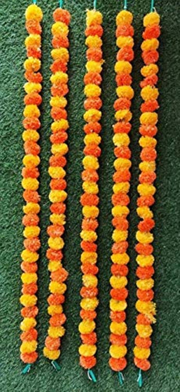 saan Orange, Yellow Marigold Artificial Flower(58 inch, Pack of 5)