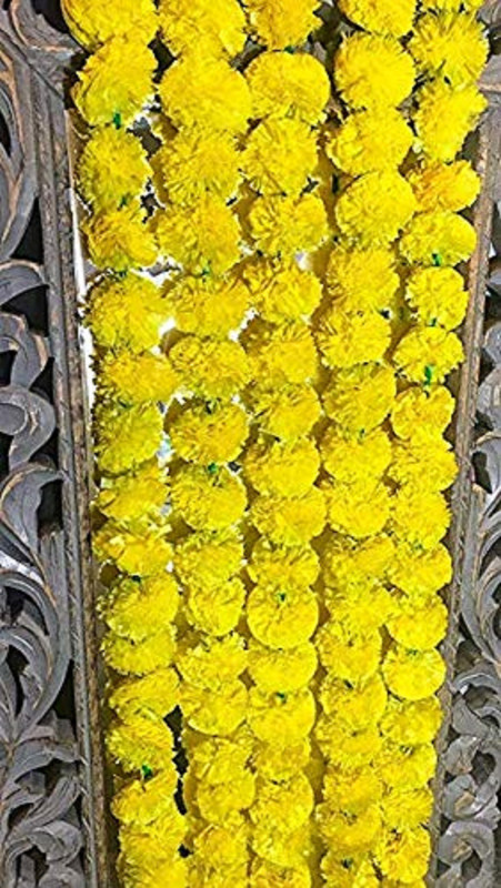dannyboyzs Artificial marigold flower strings Yellow Marigold Artificial Flower 5 strings .Flowers for home and party decorations, Diwali decorations flowers, Yellow Marigold Artificial Flower(60 inch, Pack of 1)