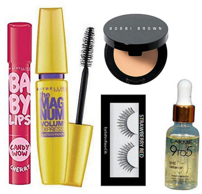 strawberryred eyelashes,the mag num mascara,baby lip balm,concealer,gold redianec serum(5 Items in the set)