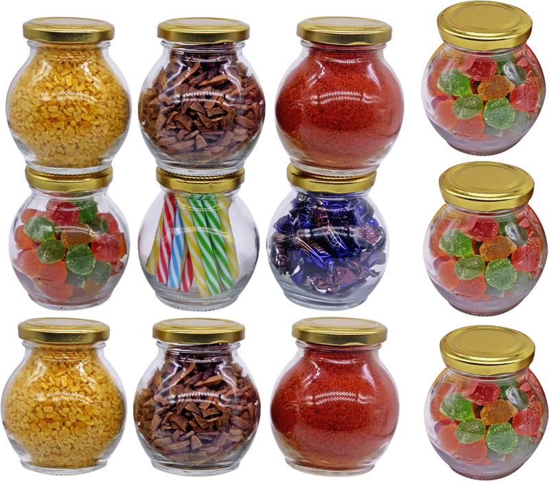 cloudsell Matki Glass jar with Airtight Lid, Cute glass Jar, Rustproof & Leakproof  - 250 ml Glass Grocery Container, Tea Coffee & Sugar Container, Pickle Container & Salt Pepper Container(Pack of 12, Clear)