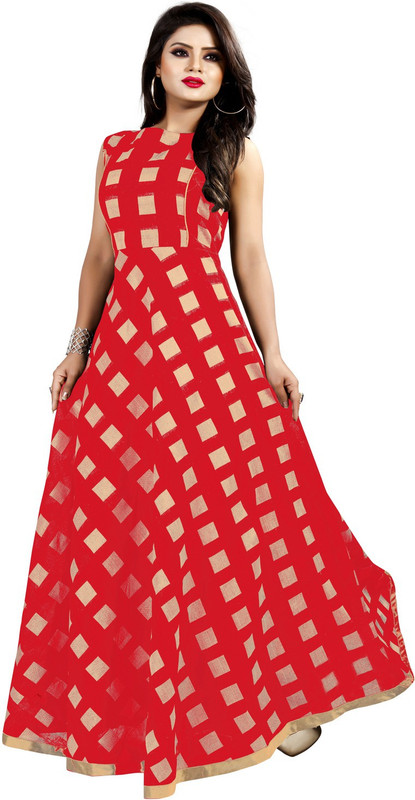 rudratimes Flared/A-line Gown(Red)
