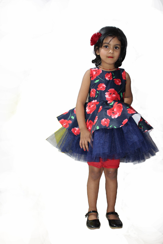 blossom attire Indi Girls Mini/Short Casual Dress(Blue, Sleeveless)