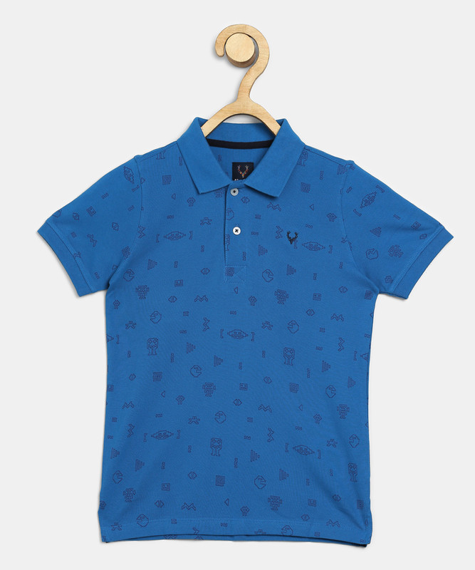 Allen Solly Junior Boys Printed Pure Cotton T Shirt(Blue, Pack of 1)