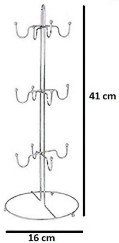 brightshop Stainless Steel Coffee Cup Holder/Tea Cup Stand/Mug Holder Stand 12 Hook Steel Kitchen Rack(Silver)