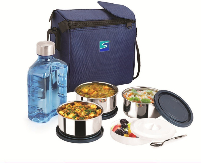 spyker Baleno 4, 3 Airtight Stainless steel containers + lid + spoon + water bottle 3 Containers Lunch Box(600 ml)