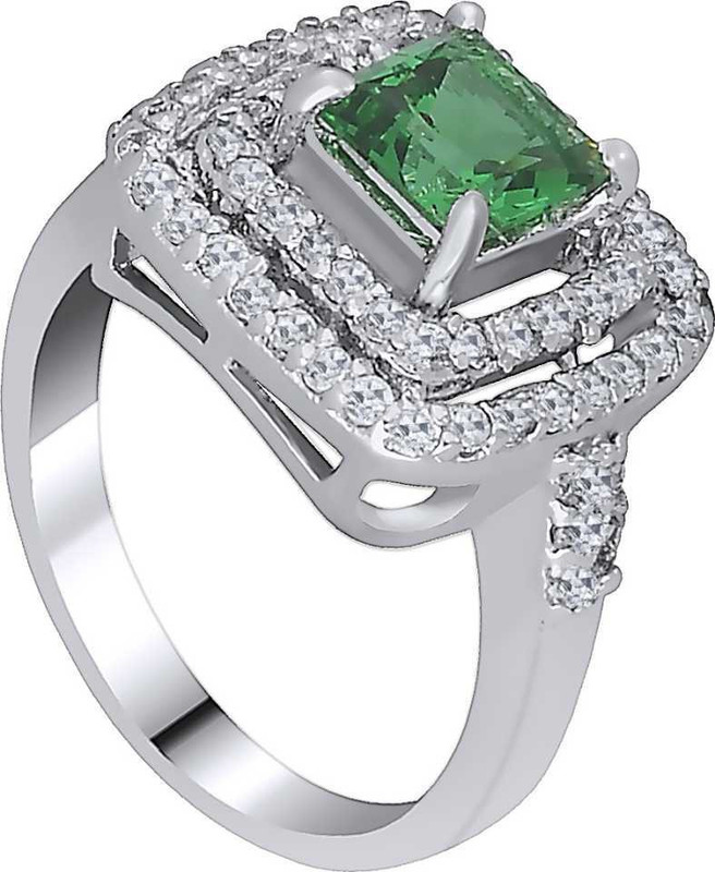 tiara ornaments METAL_SILVER_FASHION_GREEN Silver Onyx Rhodium Plated Ring