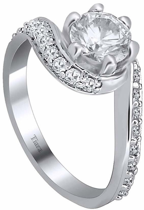 tiara ornaments METAL_SILVER_FASHION_ROUND_SOLITAIRE Silver Swarovski Crystal Rhodium Plated Ring