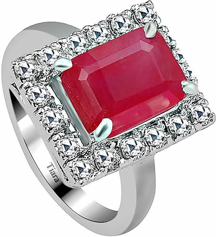 tiara ornaments METAL_SILVER_RED_ONYX_RECTANGLE Silver Onyx Rhodium Plated Ring