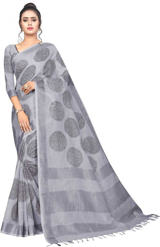 mahalsa trendz Self Design Bollywood Linen Blend Saree(Grey)