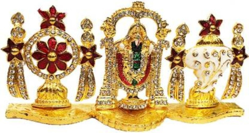 shivaye collection Brass with Stone God Tirupati / Thirupathi Balaji Idol South Indian Lord Venkateswara Statue Spiritual Puja Vastu Figurine - Religious Murti Pooja Gift Item / Temple / Home Decor Decorative Showpiece  -  10 cm(Brass, Multicolor)