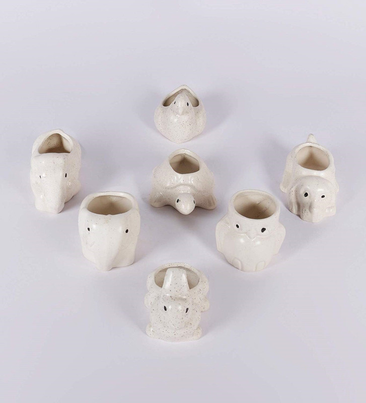 brightshop Ceramic Planter Pot Combo Set Different Animal Planter Ceramic Vase(4 inch, White)