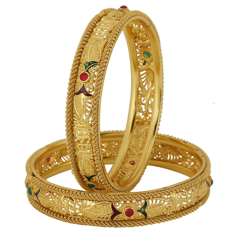 indian fashion jewellery Alloy Gold-plated Bangle(Pack of 2)