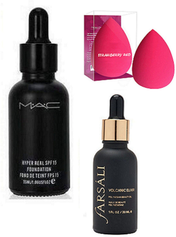 strawberryred sponge puff 2,hyper real foundation, farsali serum(4 Items in the set)