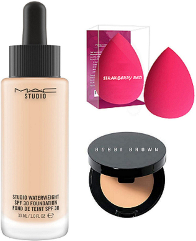 strawberryred sponge puff 2,studio water weight foundation,concealer(4 Items in the set)
