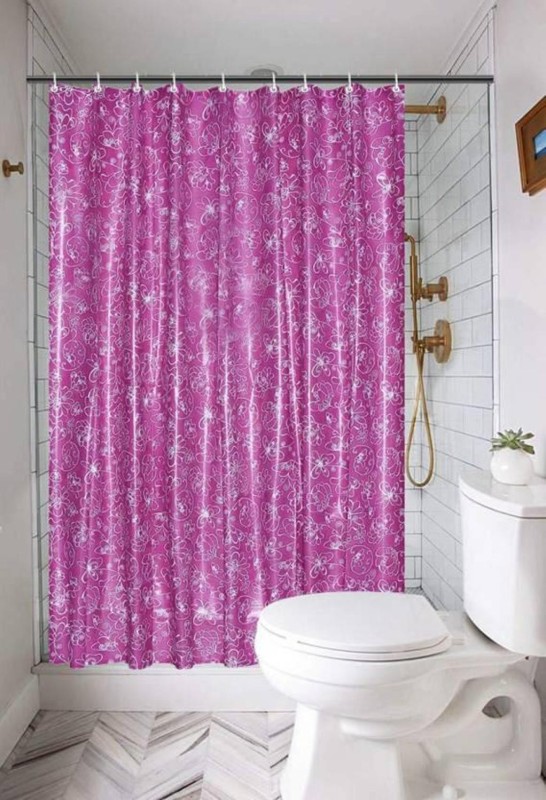 Flipkart SmartBuy 213 cm (7 ft) PVC Shower Curtain Single Curtain(Printed, Pink)