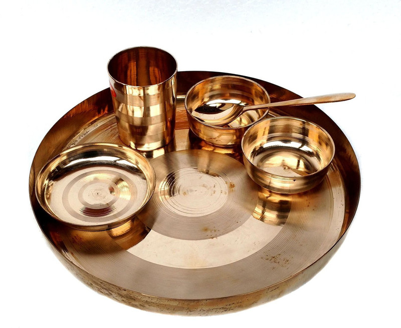 shoppyzone KANSA THALI,BOWL,GLASS & SPOON SET OF 6 Pack of 6 Dinner Set(Bronze)