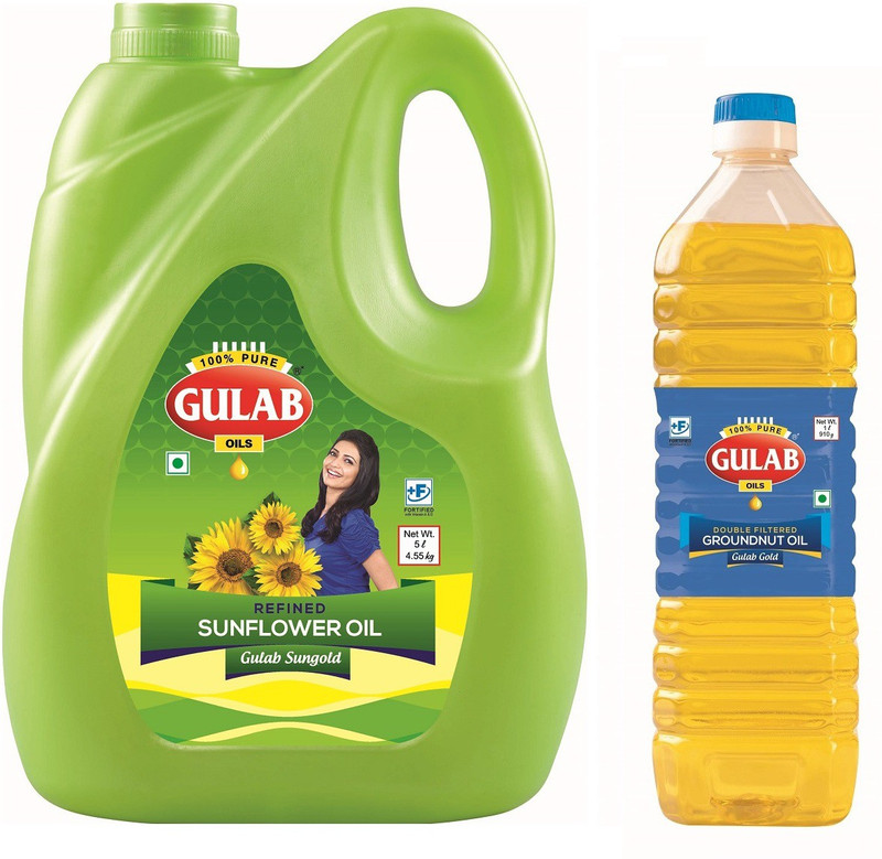 gulab oils GROUND NUT 1L + 5L REFINED Sunflower Oil Jar(2 x 3 L)