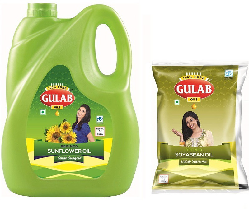gulab oils 1L SOYA + 5L REFINED Sunflower Oil Jar(2 x 3 L)