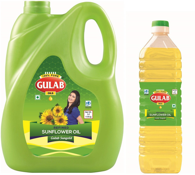 gulab oils 1L REFINED SUNFLOWER +5L REFINED Sunflower Oil Jar(2 x 3 L)