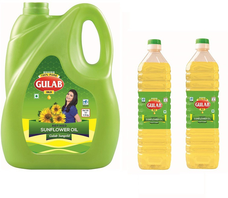 gulab oils 2 1L REFINED SUNFLOWER + 5L REFINED Sunflower Oil Jar(3 x 2.33 L)