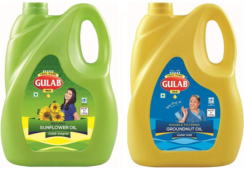 gulab oils FILTERED GROUND NUT 2L + 5L REFINED Sunflower Oil Jar(2 x 3.5 L)